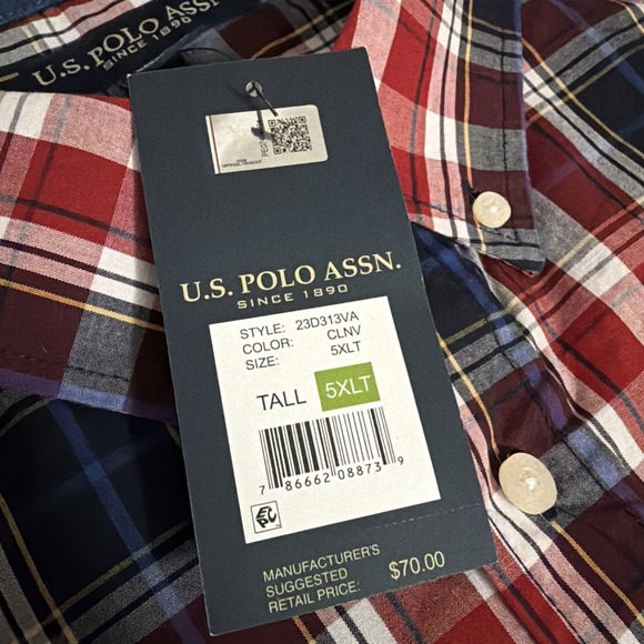 US Polo Assn NWT Men's 5XLT Plaid Long Sleeve Button Up Shirt - Picture 6 of 10